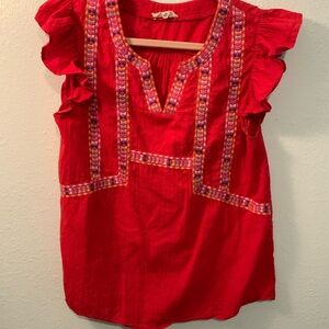 Entro Red Embellished Ruffled‎ Blouse
